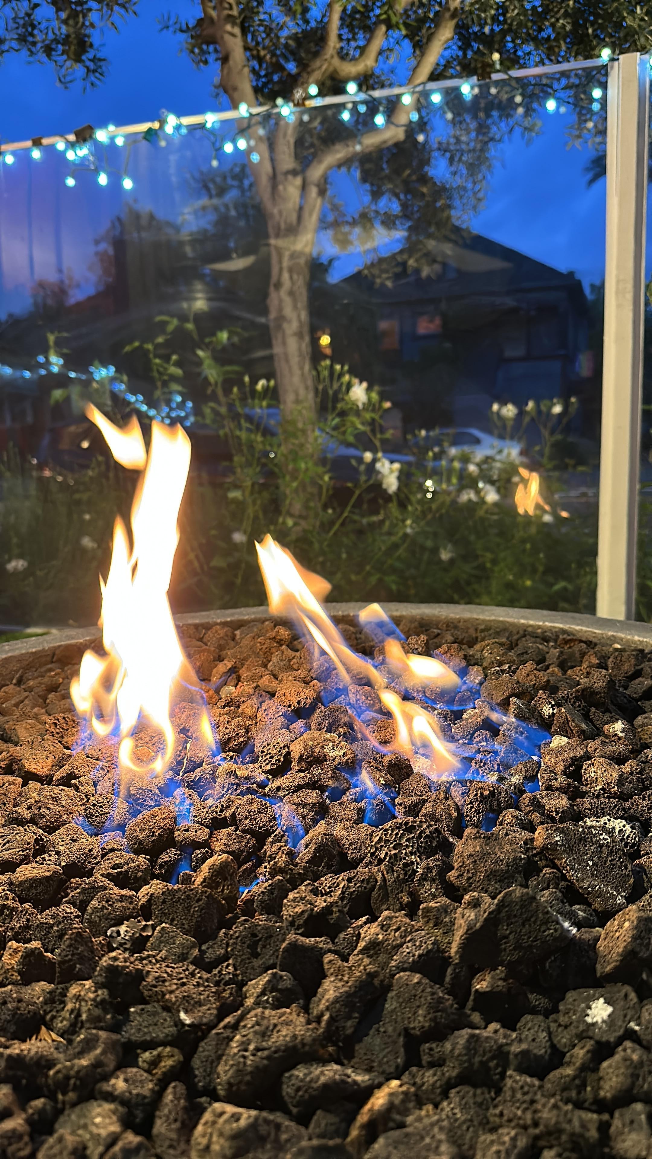 A gas powered fire pit on the patio was a lovely place to relax at the end of the day