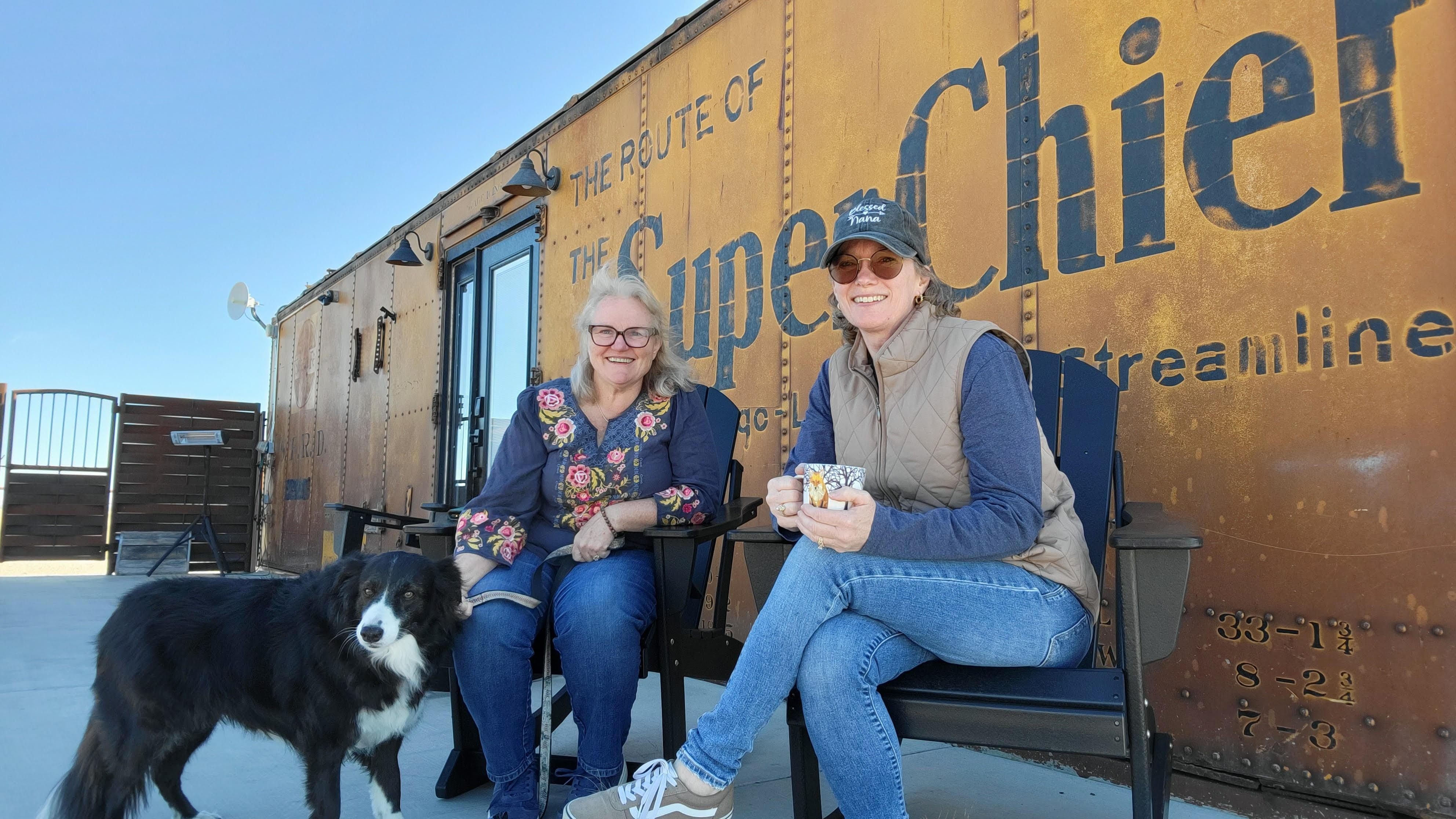 Coffee on the patio before heading out to paint the Cadillac Ranch.