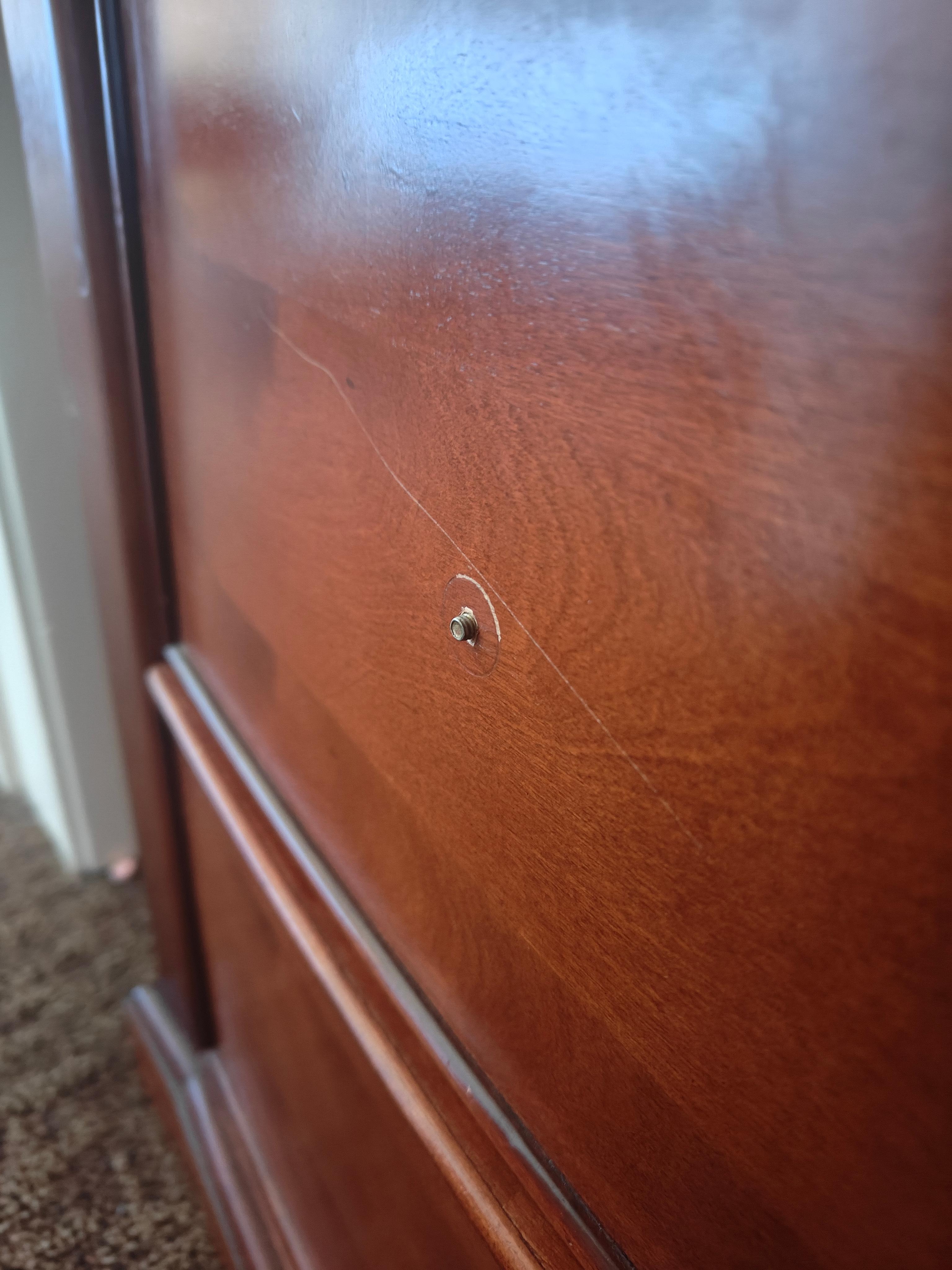 Cut my leg open on this. None of the cabinets had knobs. Very weird