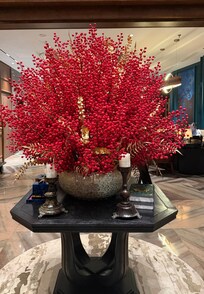 Beautiful floral arrangement in hotel lobby