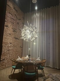 Broken dish chandelier in the Italian restaurant