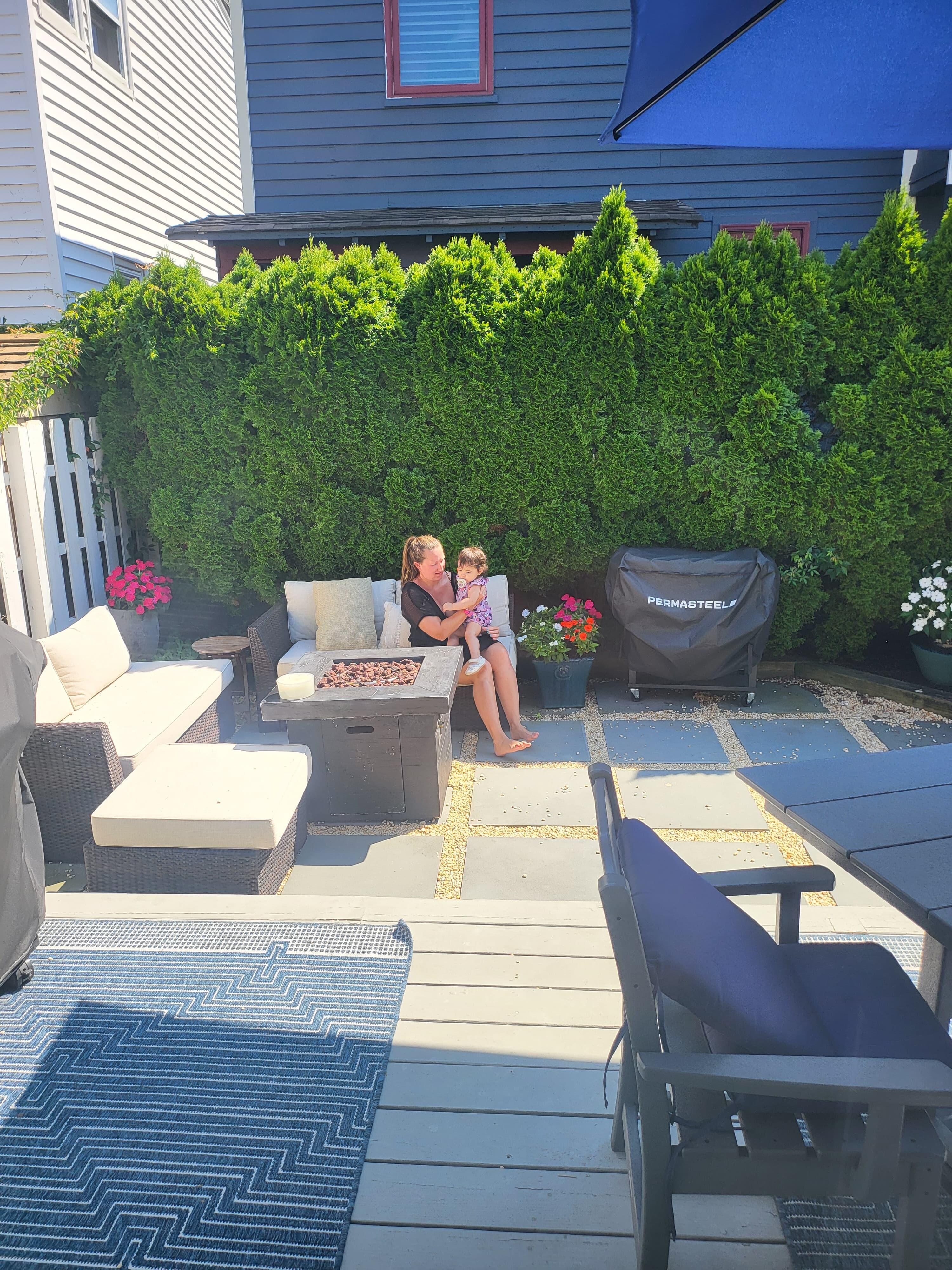 Toddler cousin enjoying time on the patio 