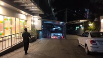 Lobby entrance is off the entrance to basement parking
