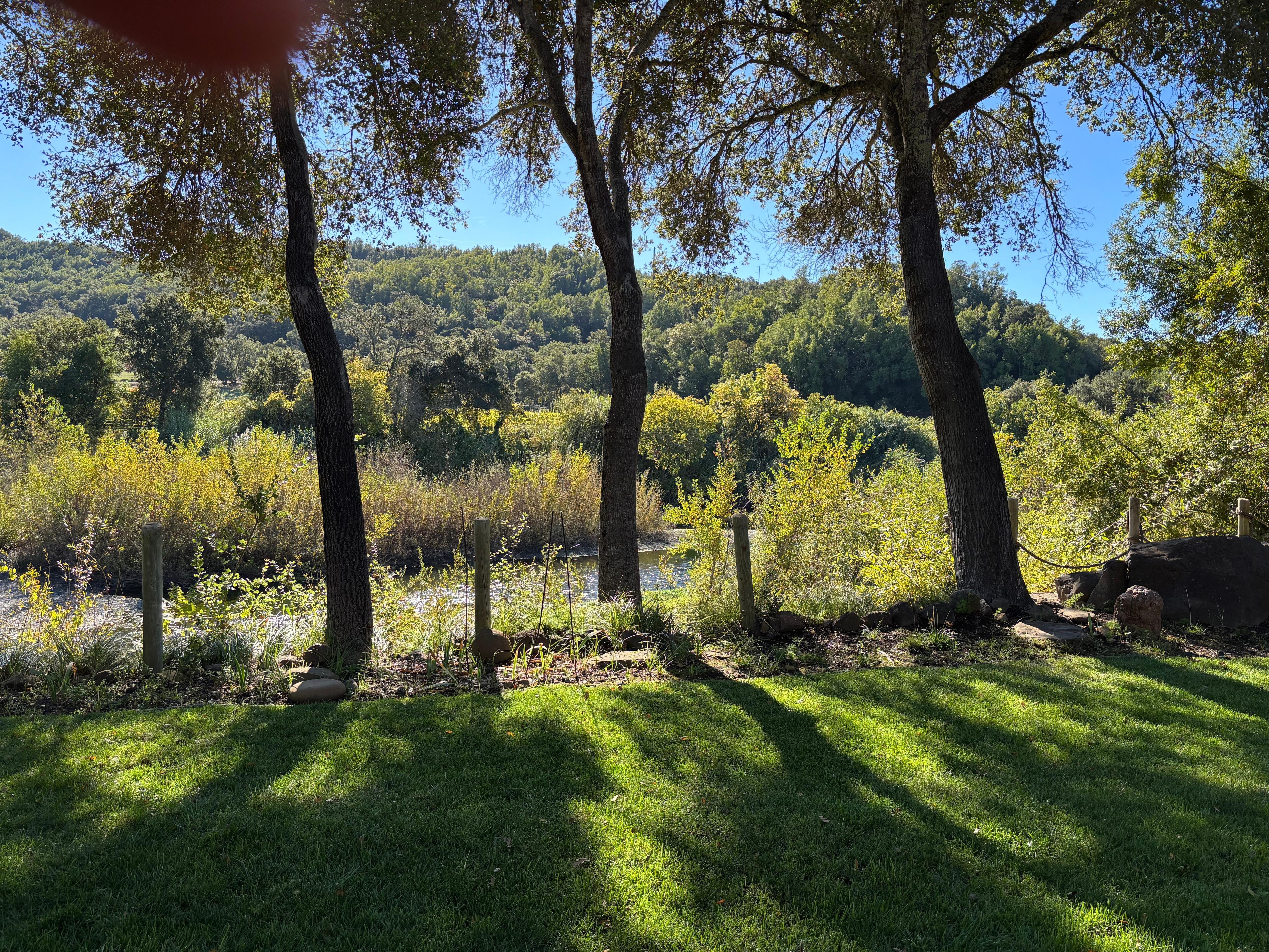 View from the deck and living room. 
