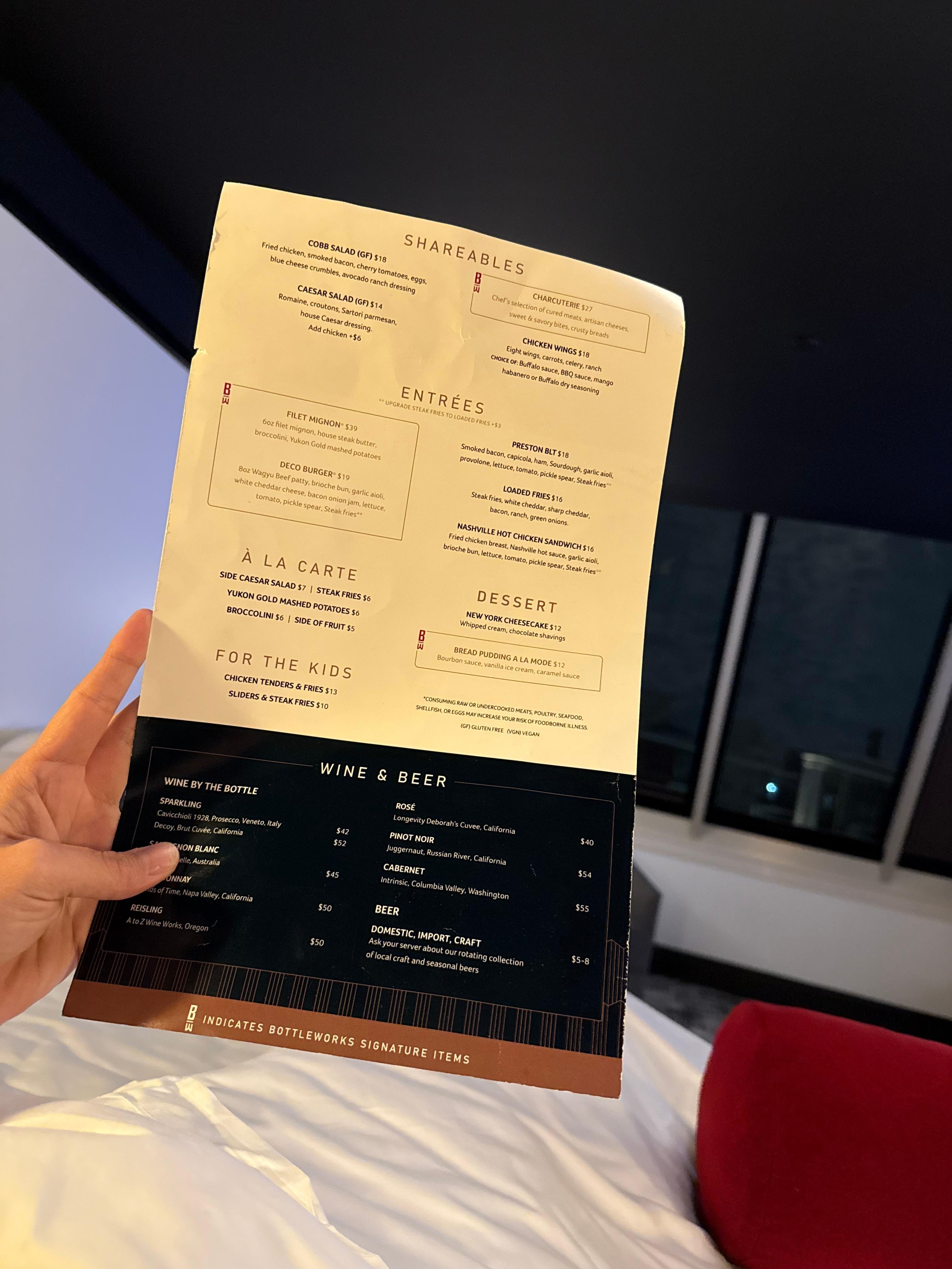 Room Service Menu