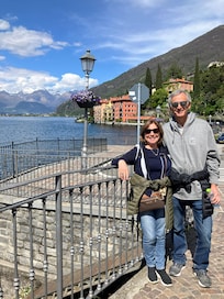 Hotel in the background. Fabulous glaciers on mountain visible.