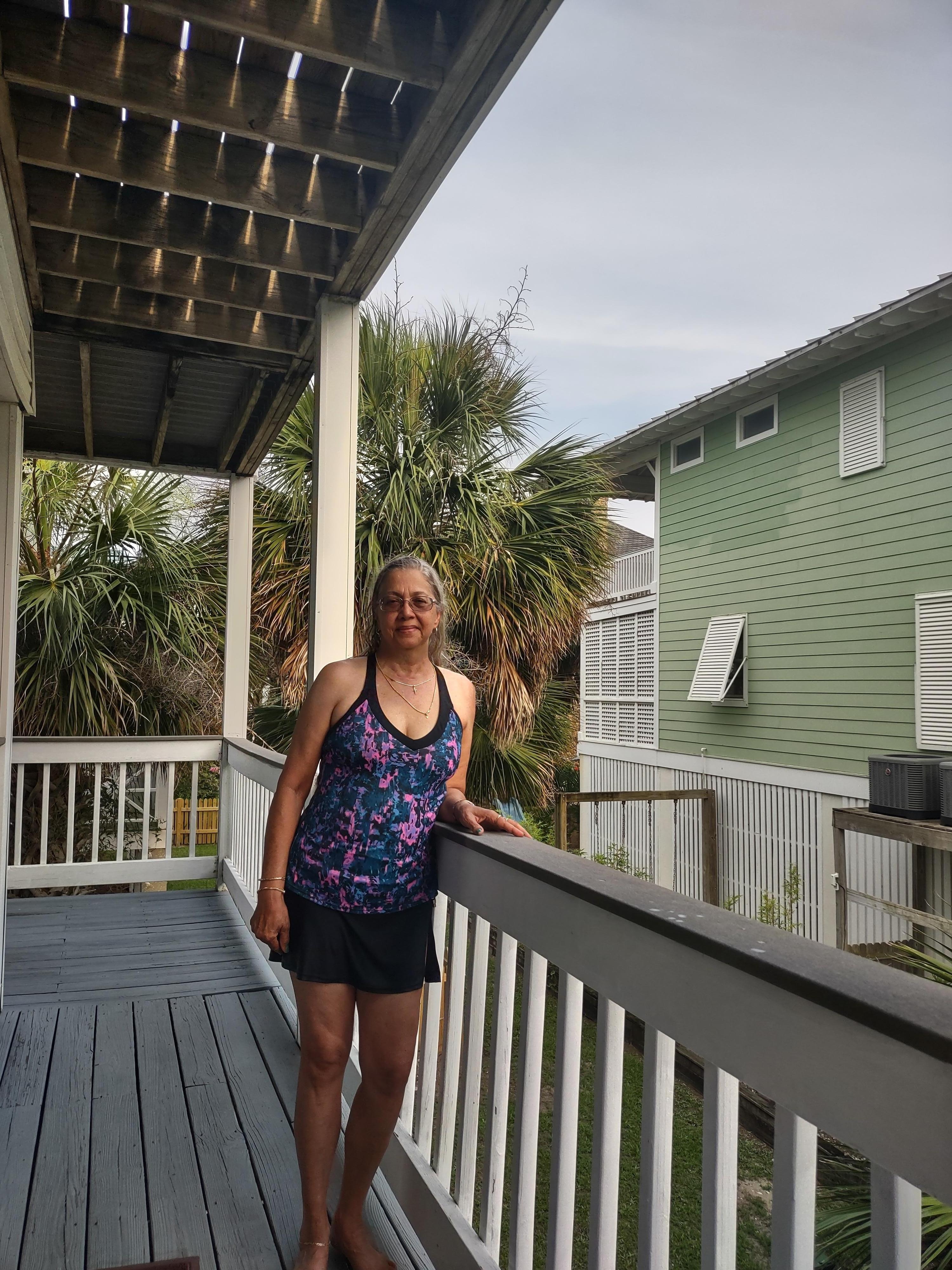 On the back deck after a swim in the ocean 😀