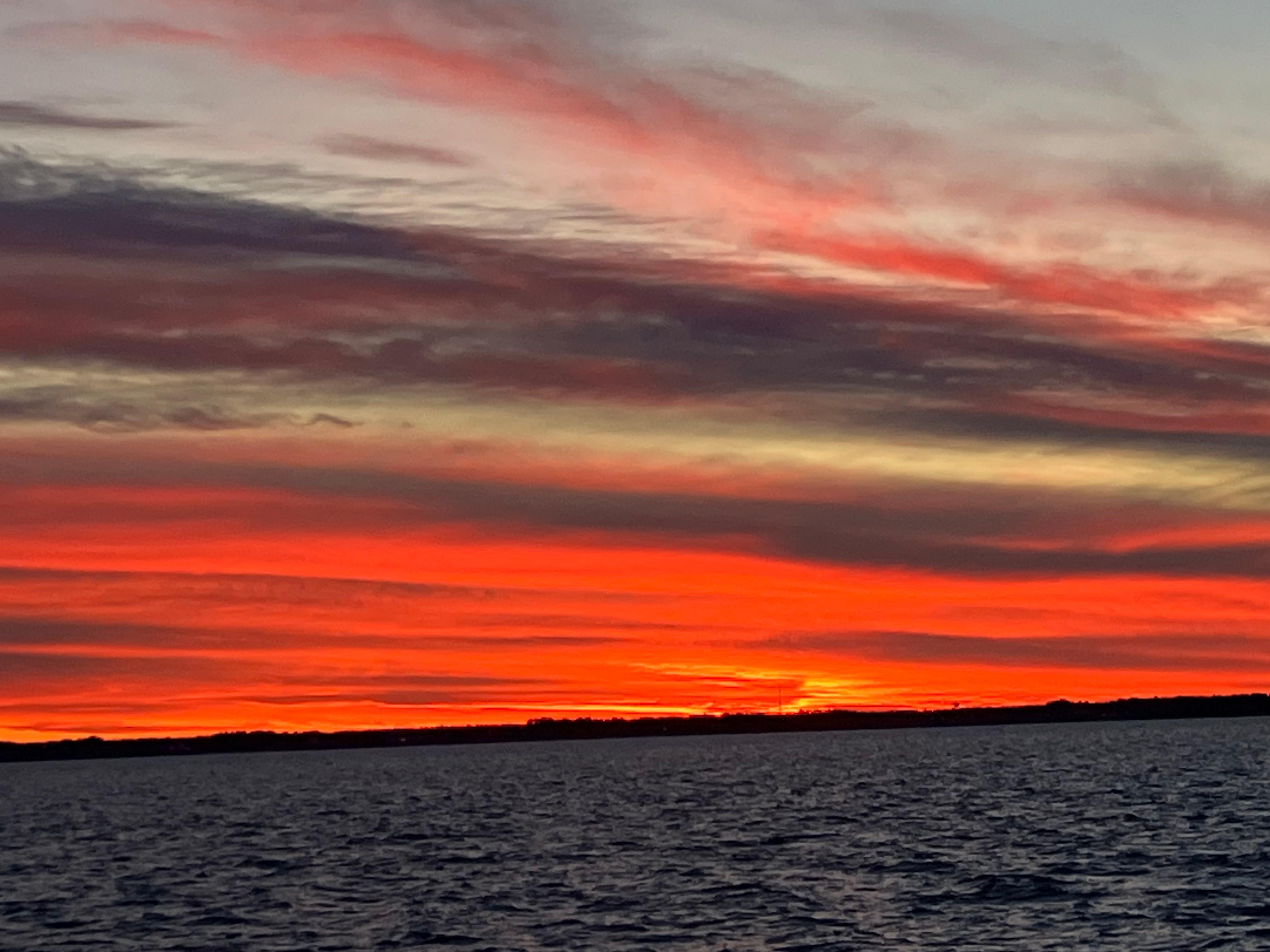 Sunset from living room through the sliding glass door.