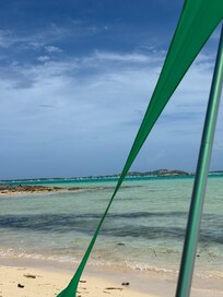 Resting on the beach right in front of the villa our first night we arrived.