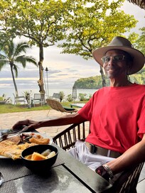 Eating right beside the beach.