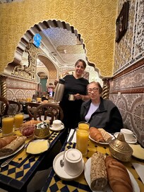 Mom had a wonderful morning breakfast. She loves the coffee and croissants.