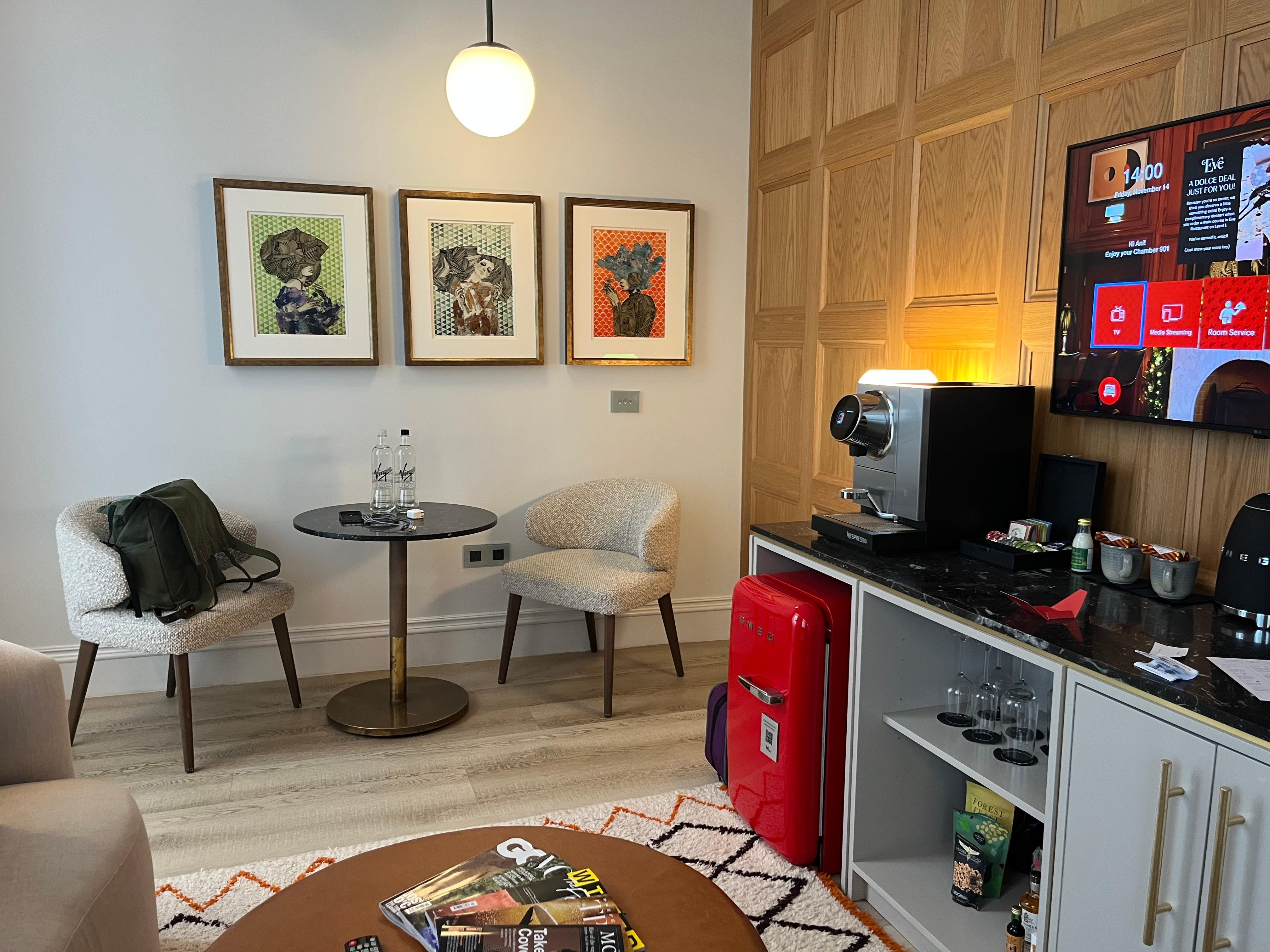 Living room—the nespresso machine was broken most of the time 