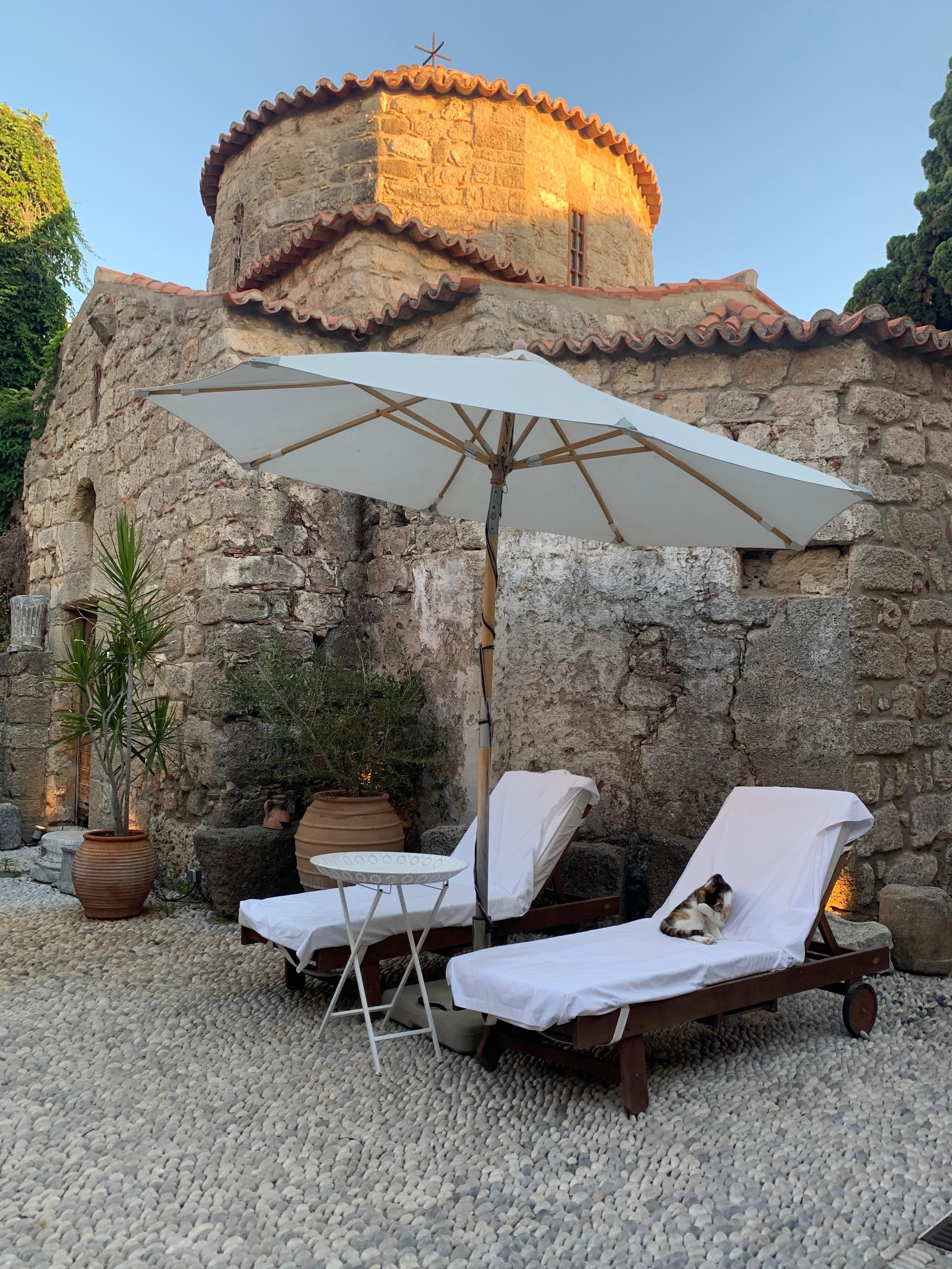 Lounge next to a historic church