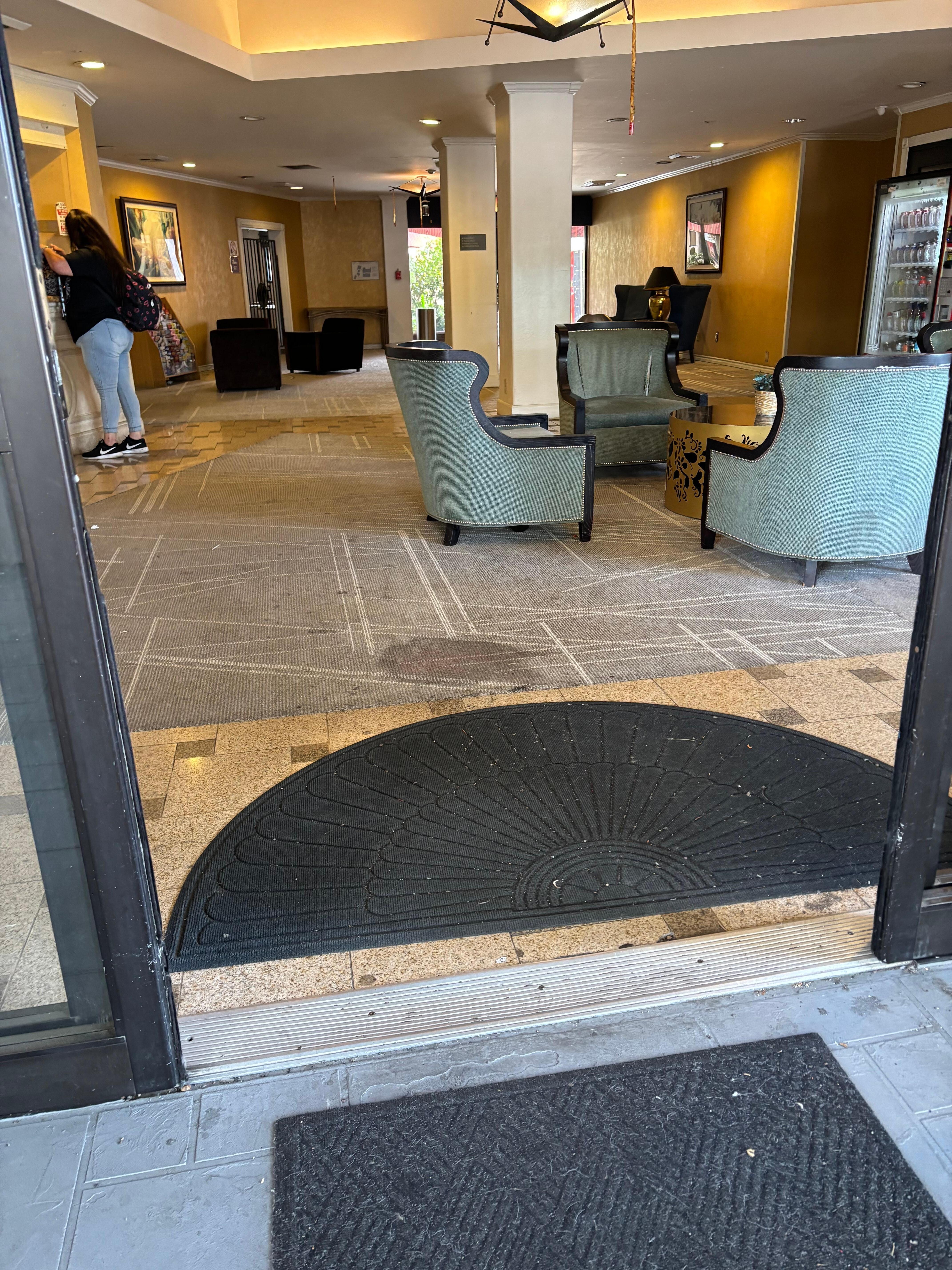 Entry, there is a big vomit spot or some disgusting stuff 