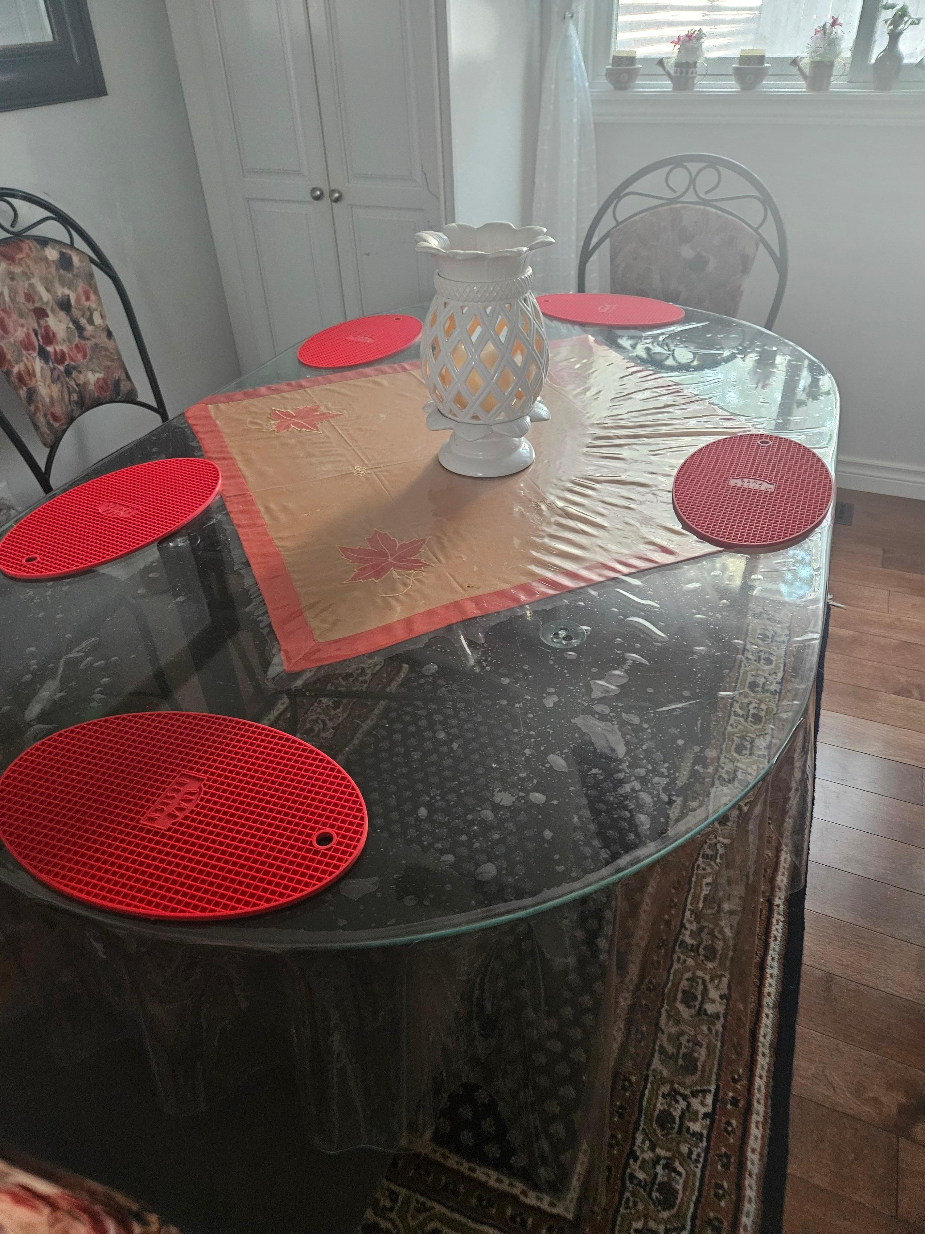 All surfaces were covered with plastic.