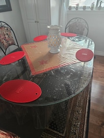 All surfaces were covered with plastic.