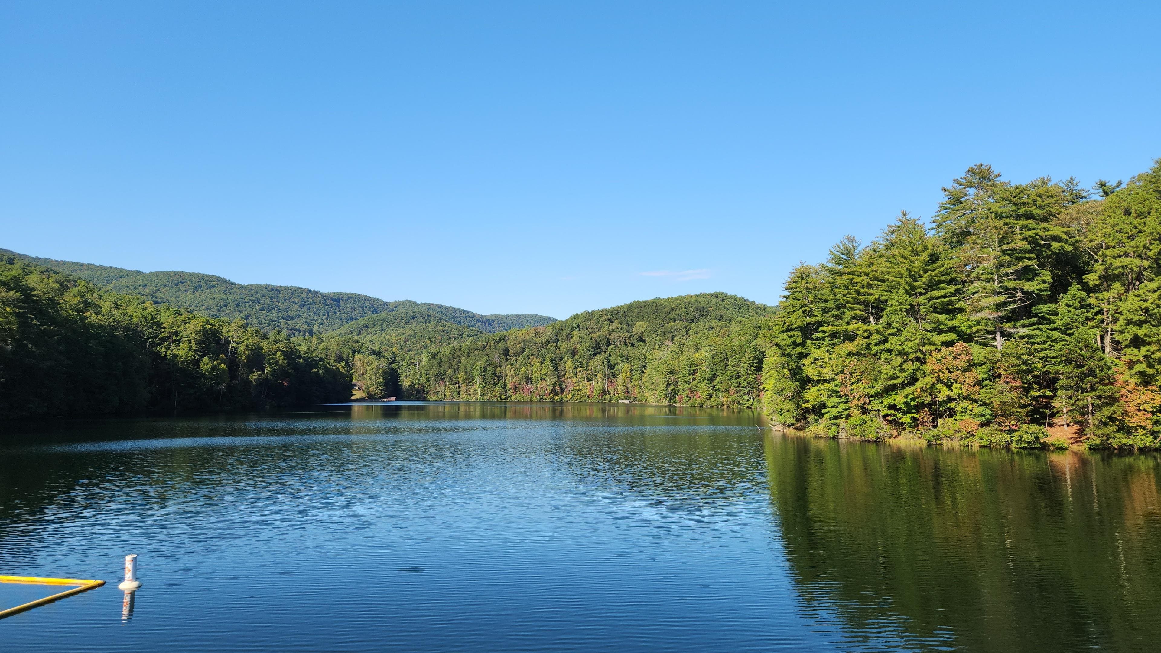 Lake close to the cabin , few miles down the road .