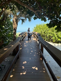 On the walkway from the condo to the beach