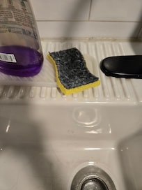 Used kitchen sponge and dirty sink, no new sponges.