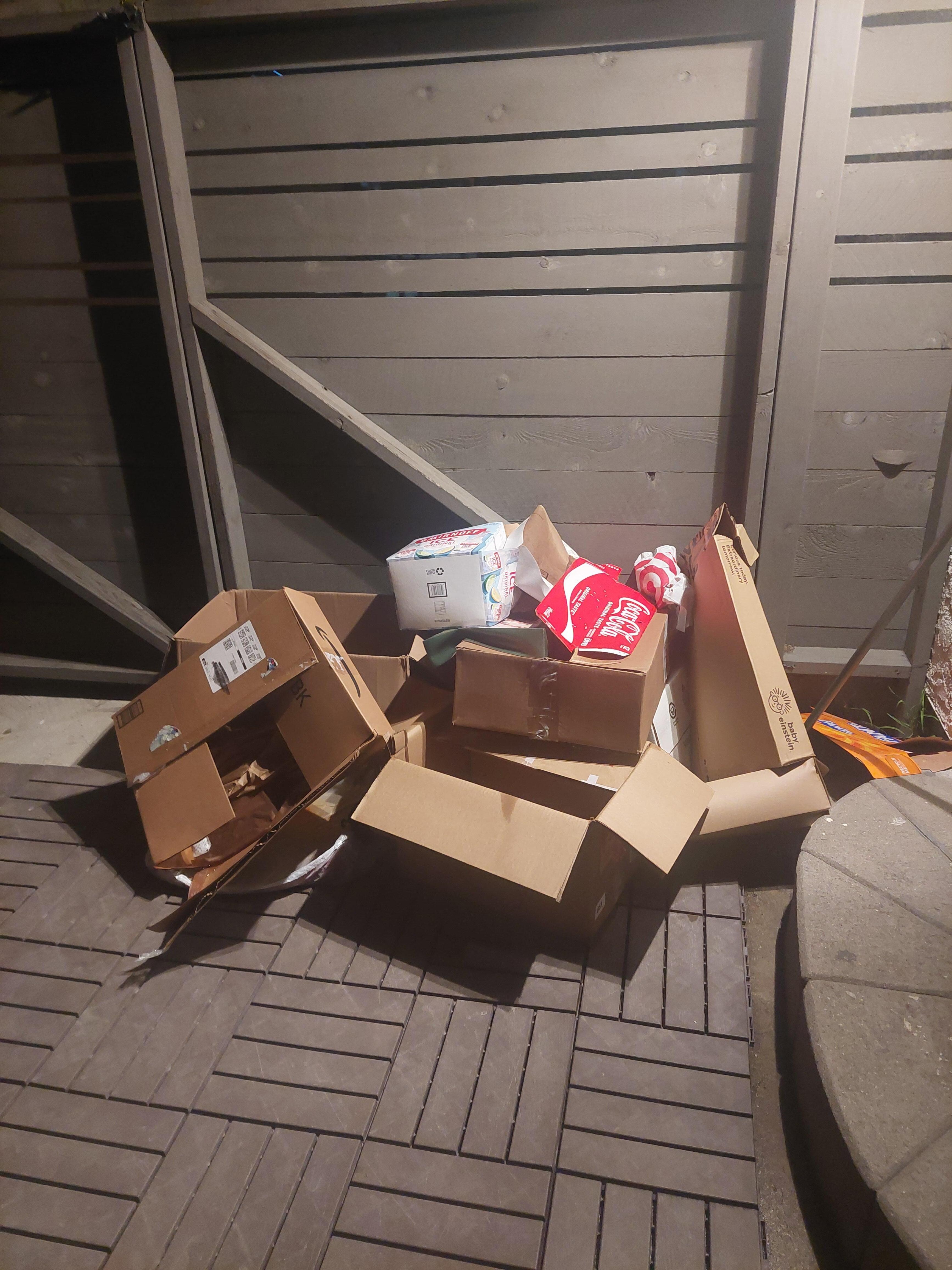 By the back door.  Boxes.