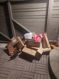 By the back door. Boxes.