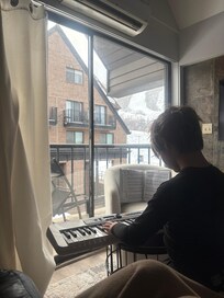 Piano practice with a view before hitting the slopes! (we brought our own keyboard)