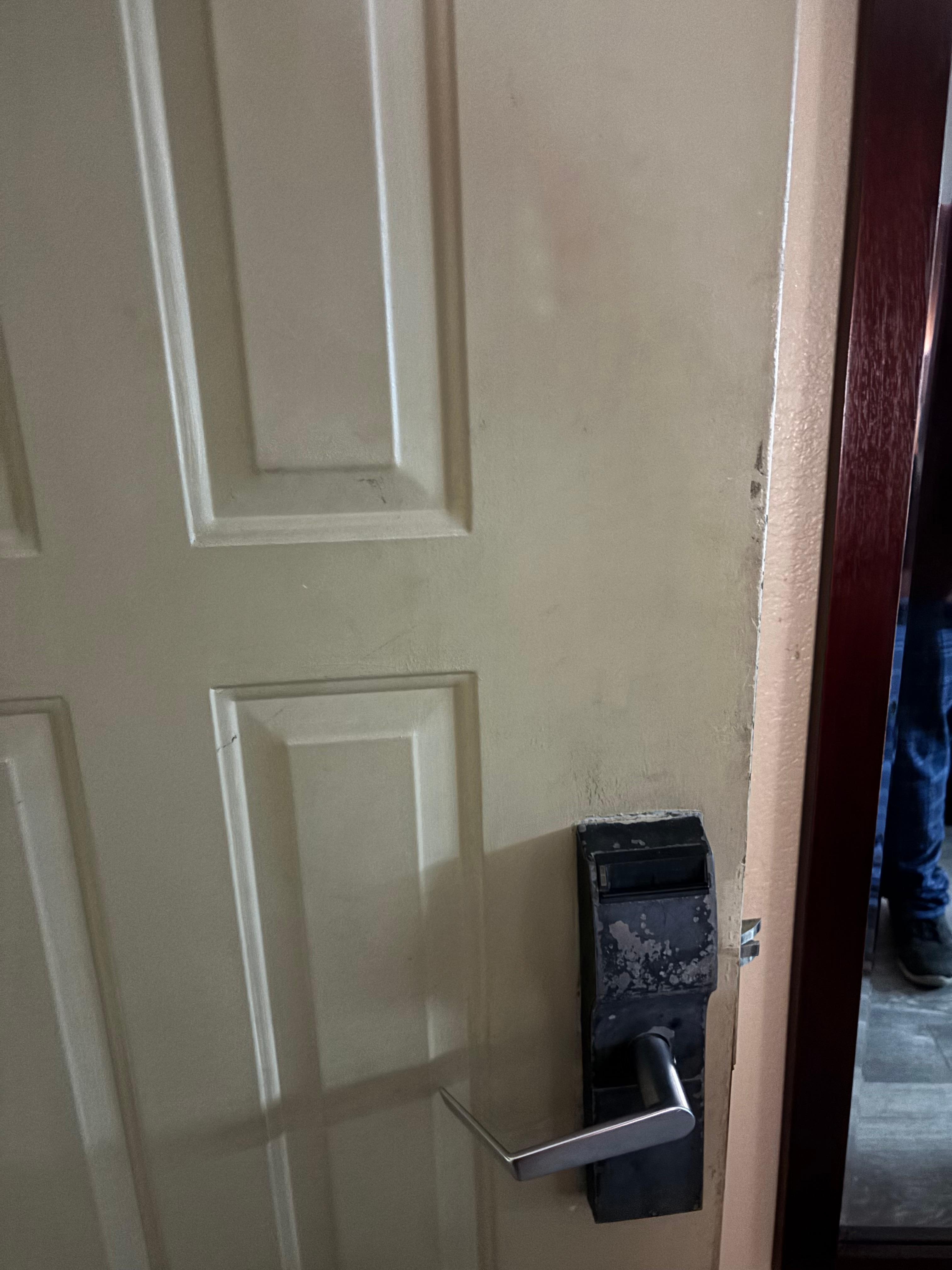 Damaged door from crazy lady