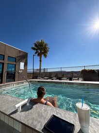 Enjoying the outdoor hot tub