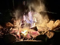Beautiful fire for roasting marshmallows outside in the fire pit.