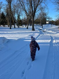 My little one going to say hi to the deer out front.