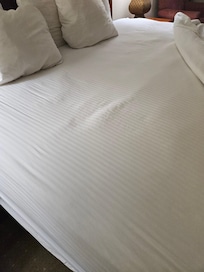 Old defective bed. Dirty.