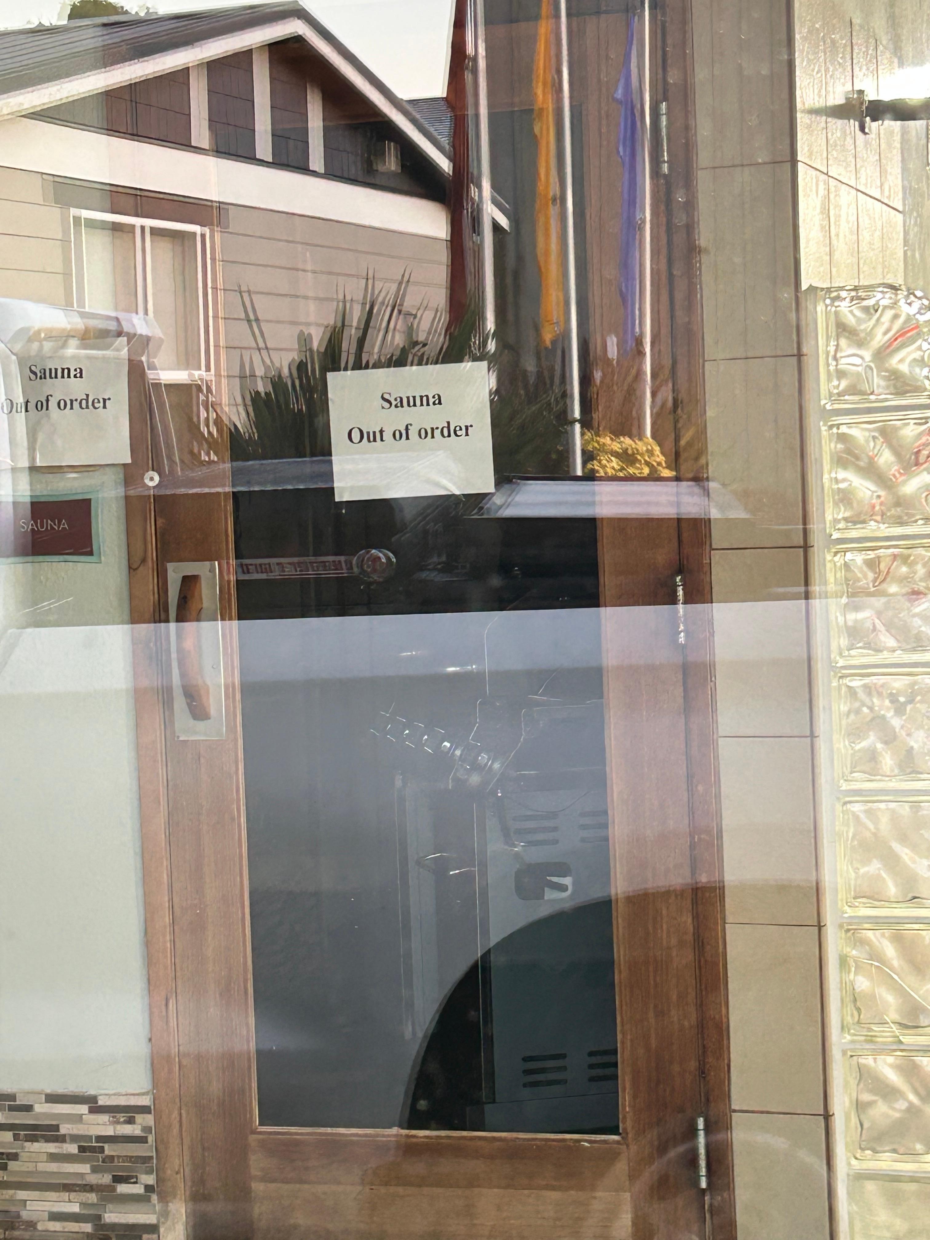 Sauna out of order, and had a huge BBQ inside.