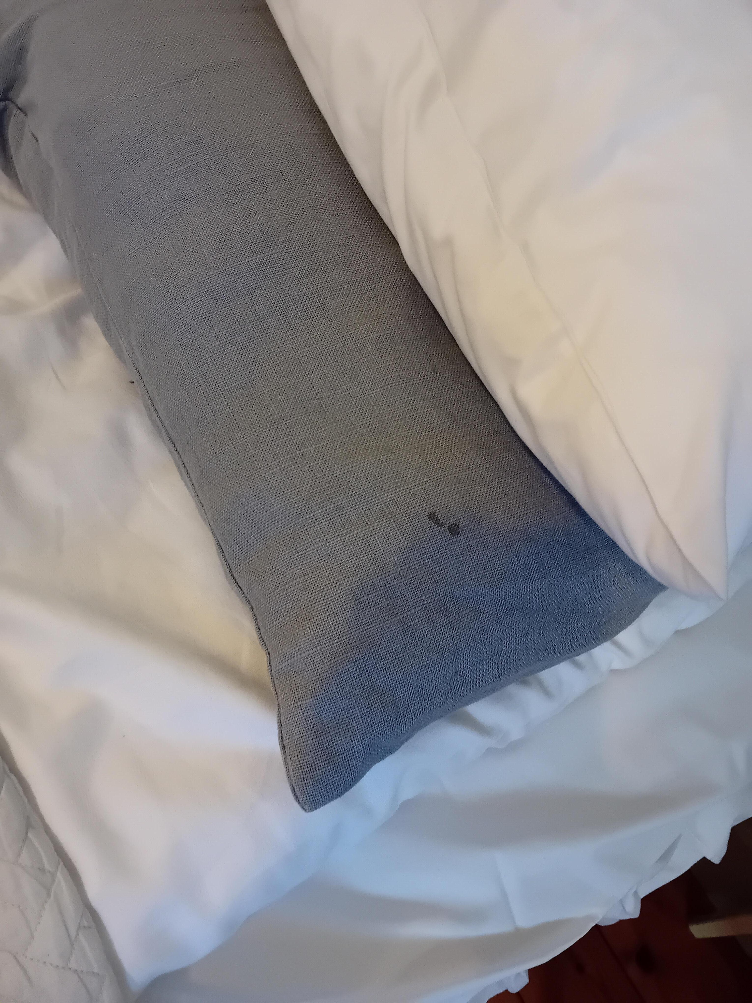 wine or blood stain on the pillow
