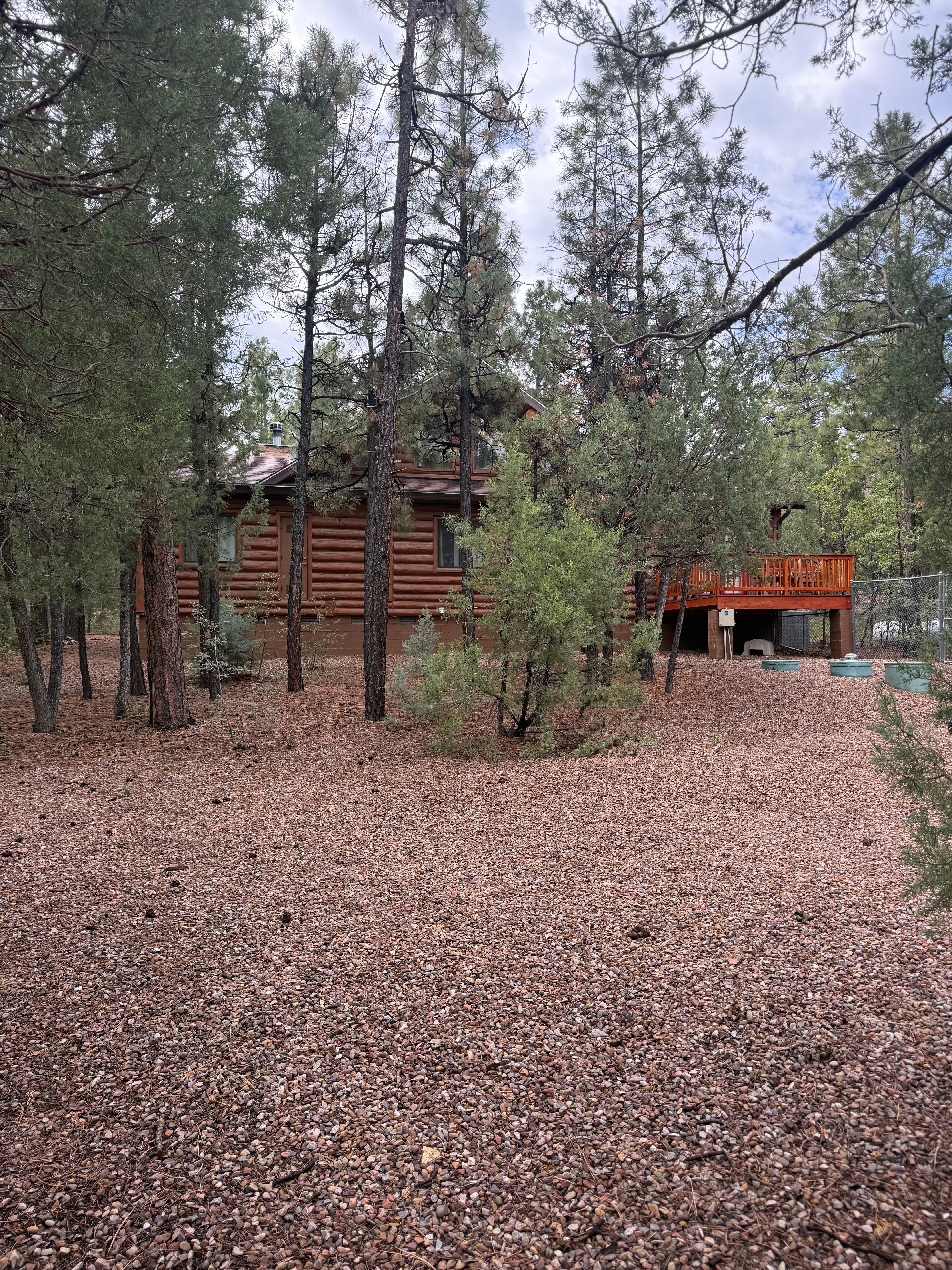 Back of the cabin.  Secure chain link fence is 6’ tall.