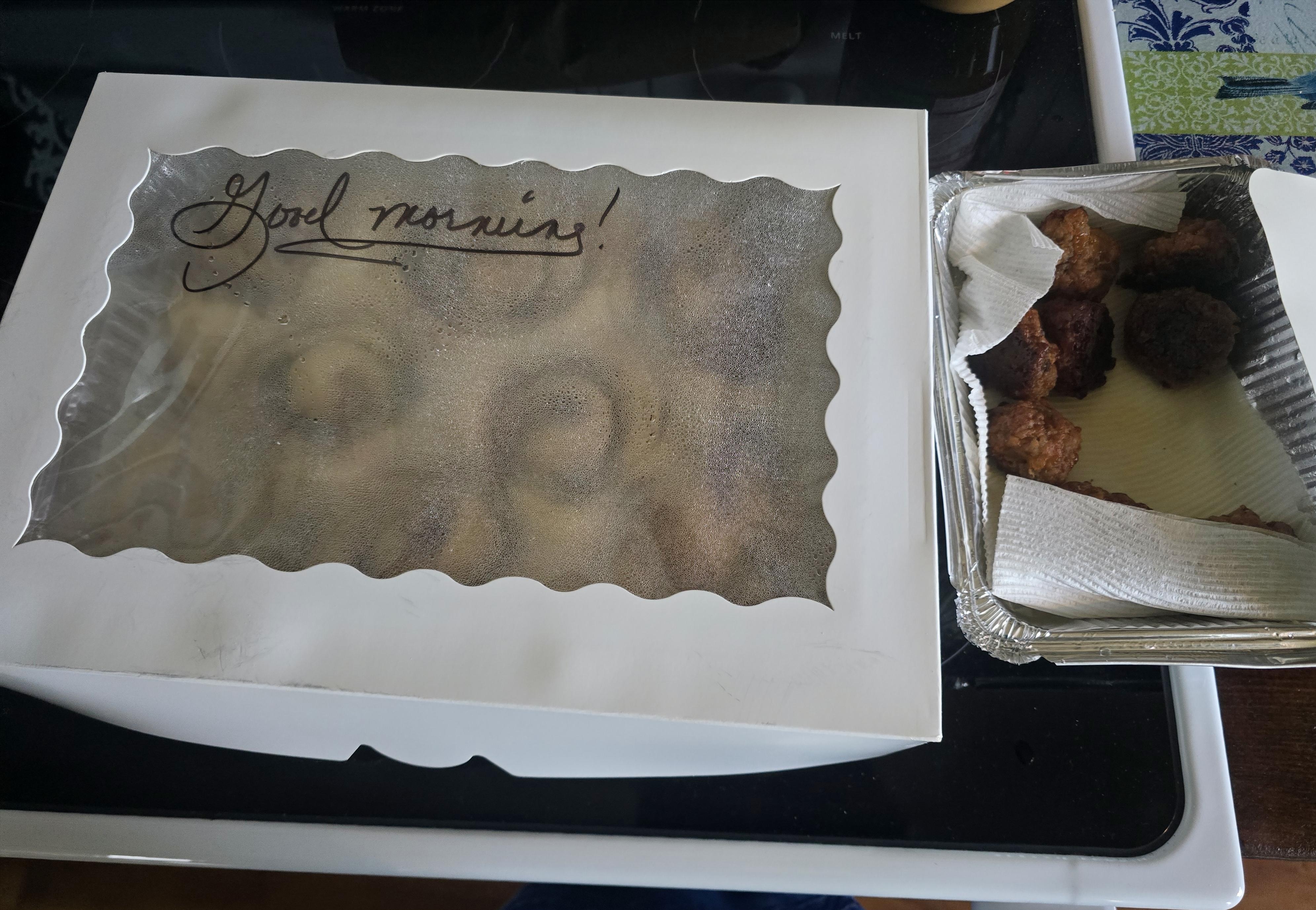 Wish I had taken a better pic of the cinnamon rolls.  They were warm, fresh from the oven so the lid was a little foggy due to the cold temps in the morning. 