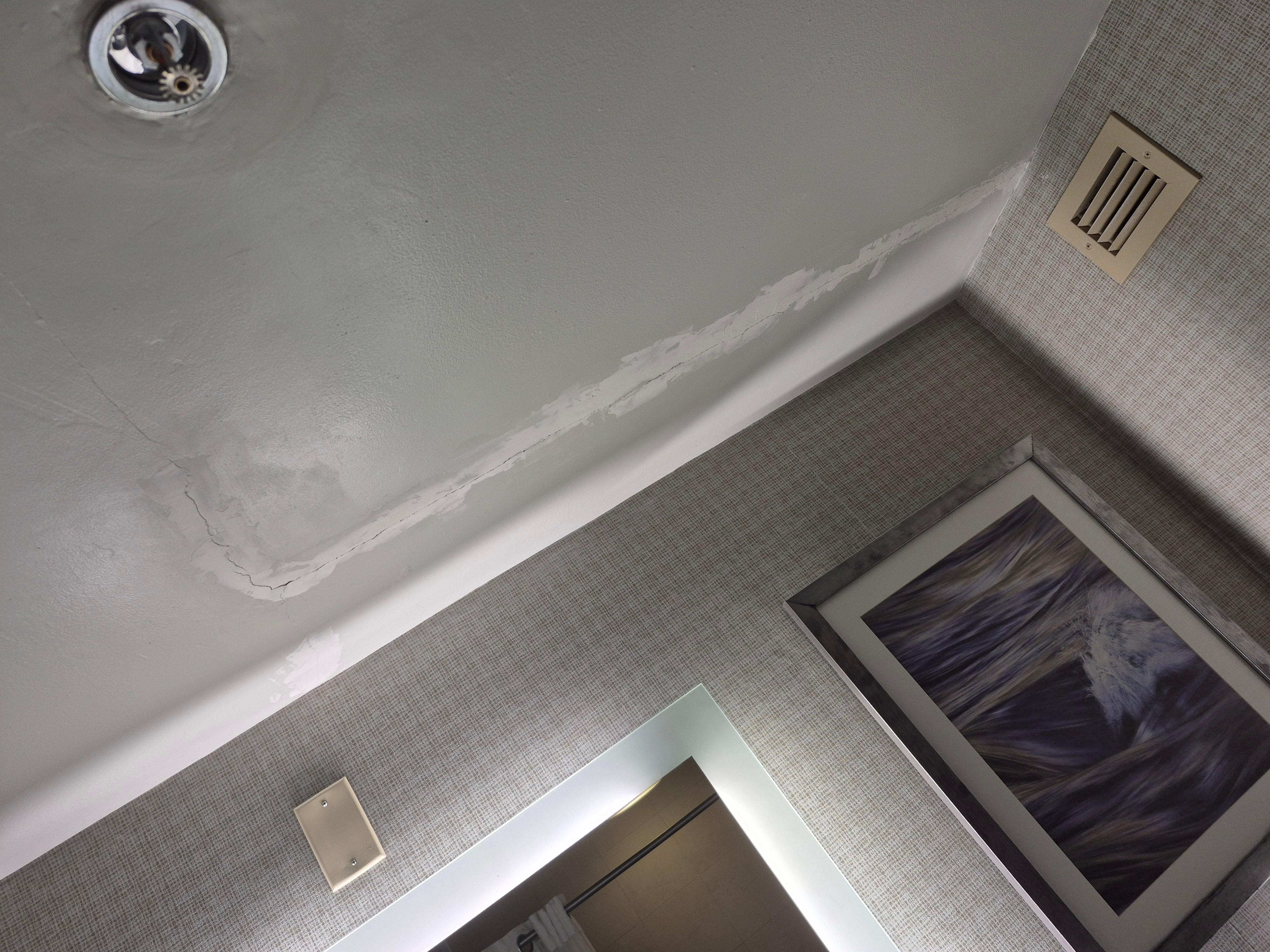 The ceiling in the bathroom was obviously damaged. Bugs crawled out of the shower drain!
