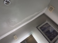 The ceiling in the bathroom was obviously damaged. Bugs crawled out of the shower drain!