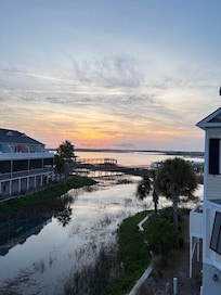 Sunset from the upstairs balcony during high tide