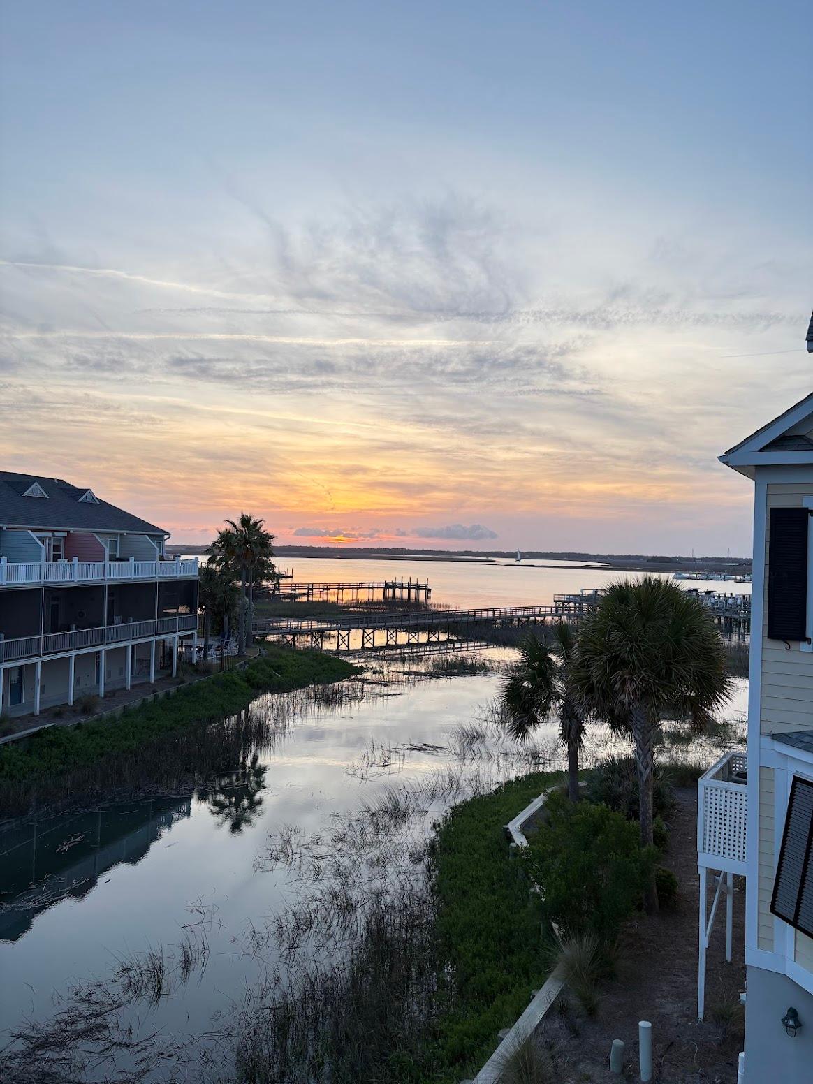 Sunset from the upstairs balcony during high tide 
