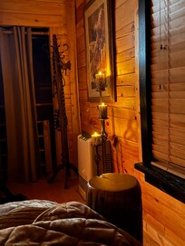 There’s beautiful candle light throughout the whole place inside and out, makes for a romantic, comfy, homey atmosphere.