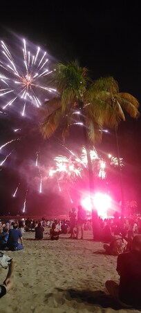 Friday fireworks on the beach. 15 minute walk from condo.