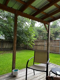 We didn’t take a lot of pictures of the house but did enjoy relaxing on the back patio, esp.during the storm we had.