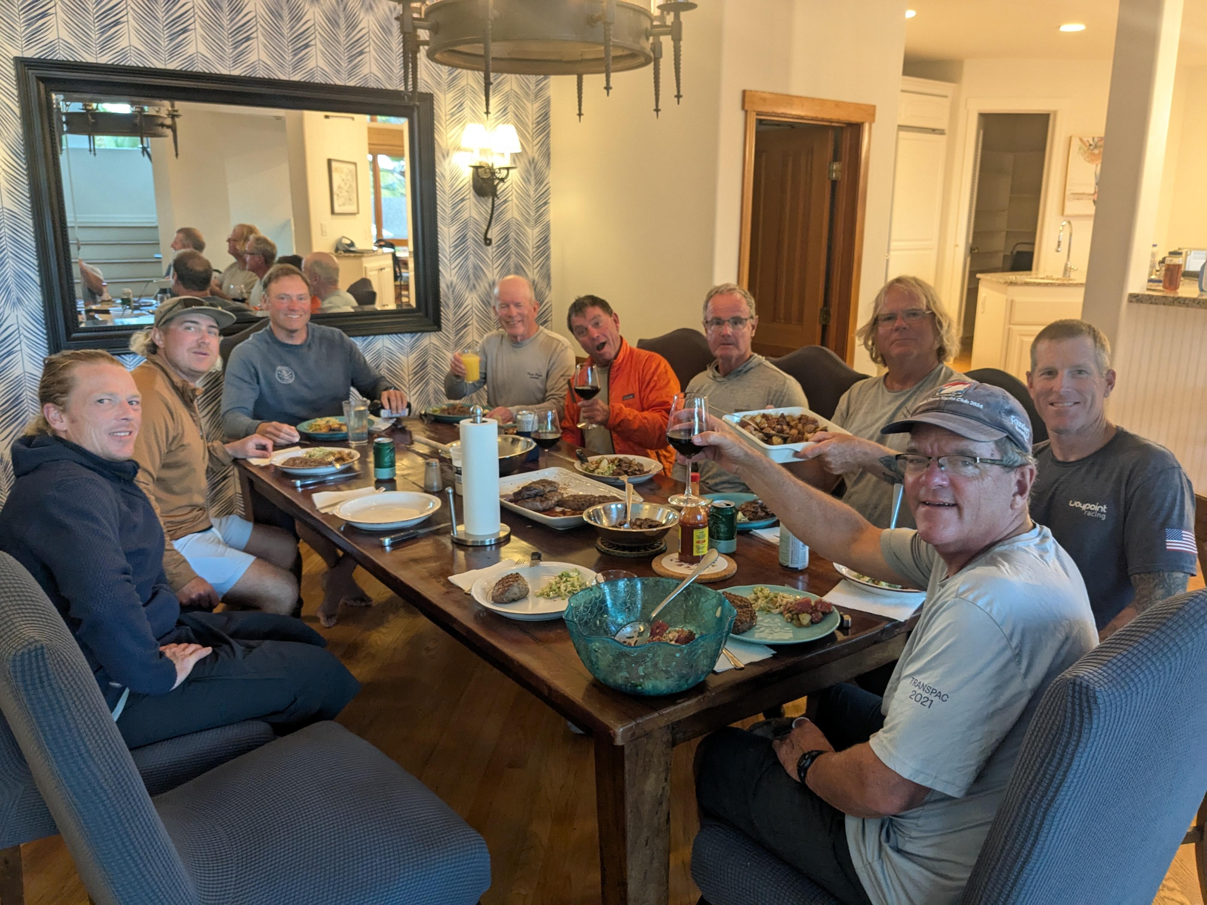 Crew dinner after a long day on the water.