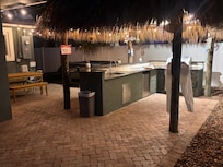 Tiki hut and hot tub
