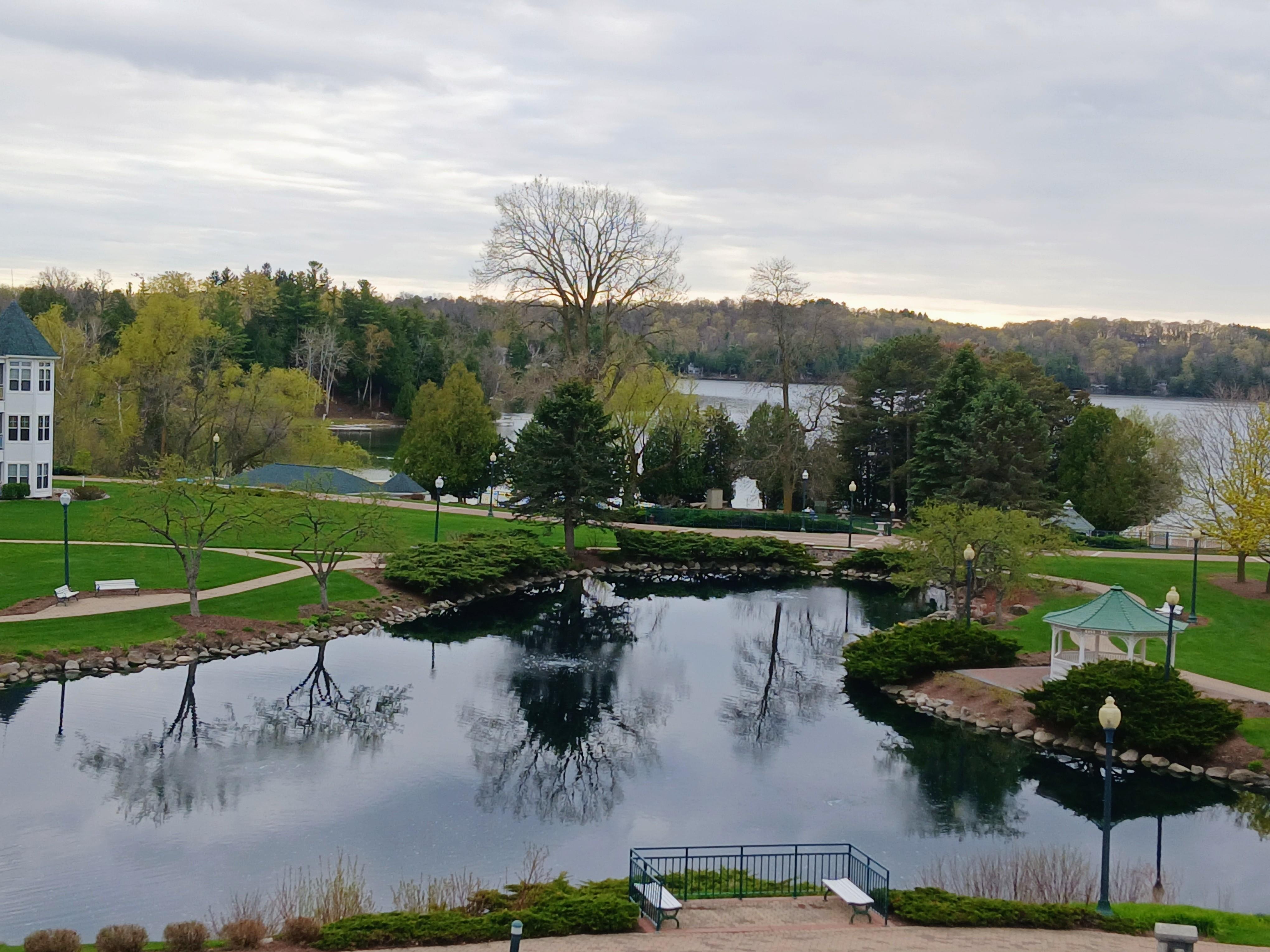 View from suite, excellent. Especially at night, work just under 2 dozen streetlamps reflecting off lagoon. Mesmerizing from our patio. It was cool out! I wrapped blanket around me and watched view with music til waaaay late! 😃 