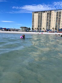View of condo building from the ocean