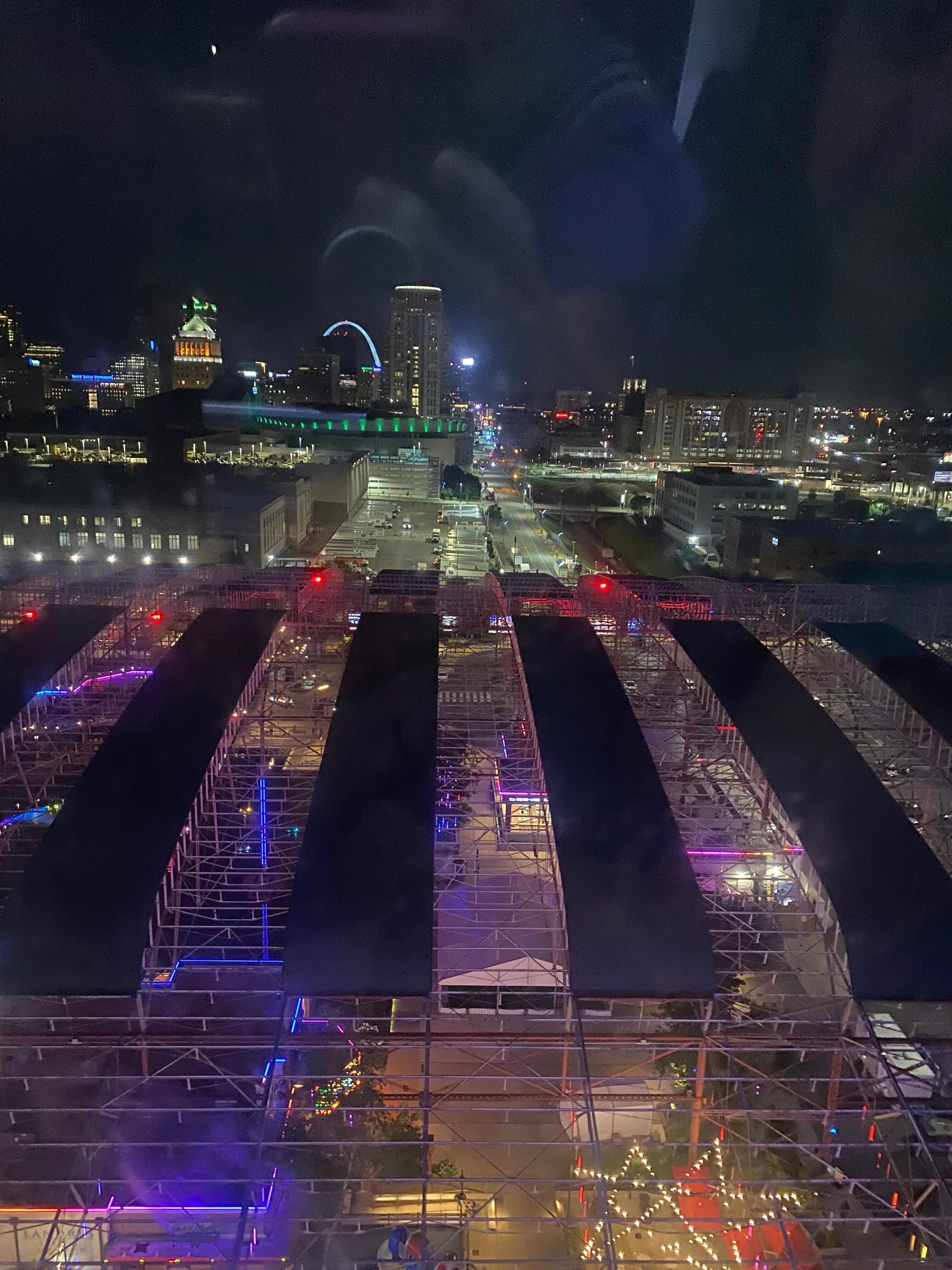 View of downtown from the ferris  wheel at the aquarium.