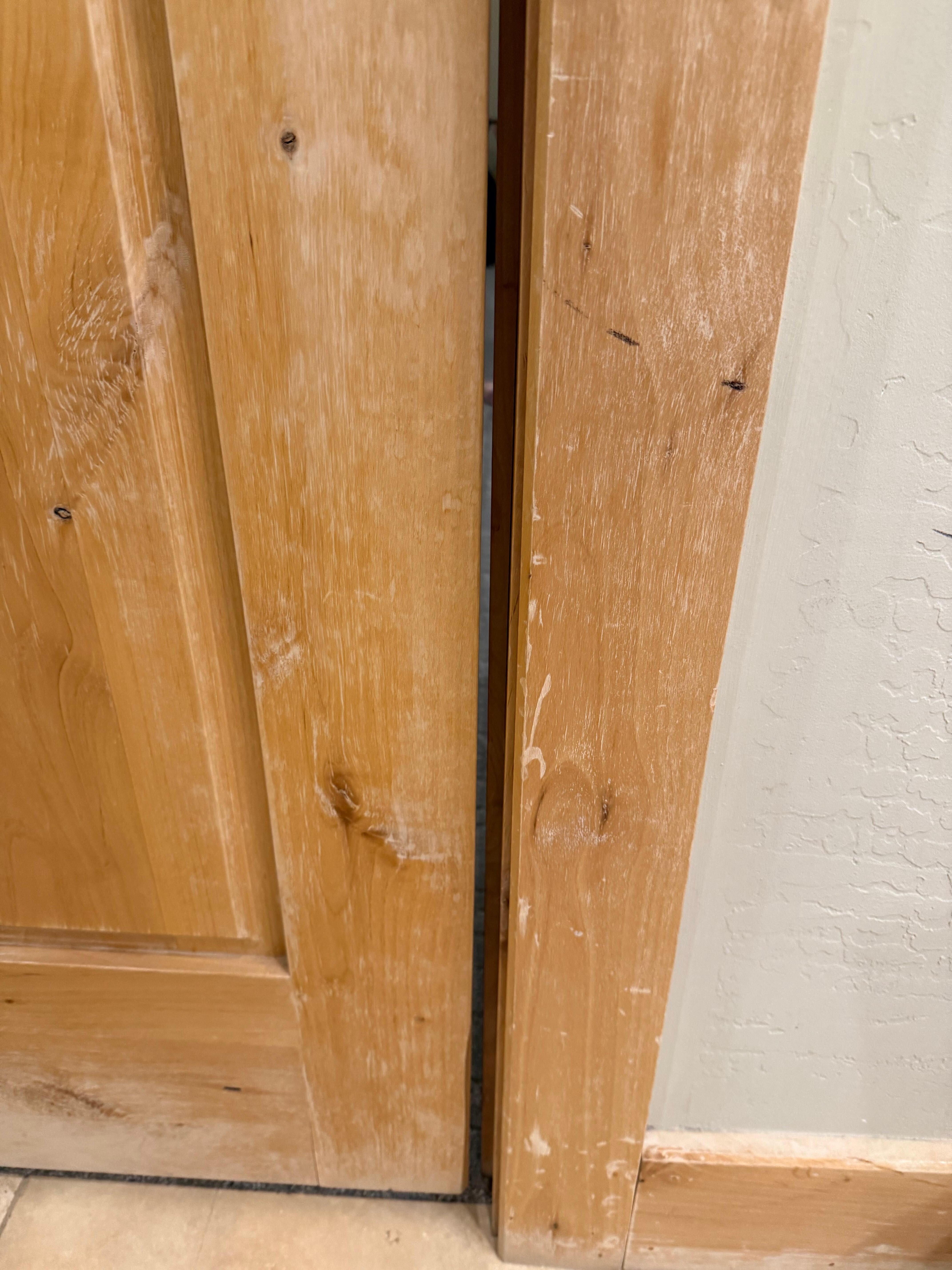Door jamb reveal. Reveals too much!  This is the door to the bathroom
Mind you. Full display for the family. 