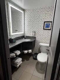 Bathroom small but everything you needed was there and it was clean.