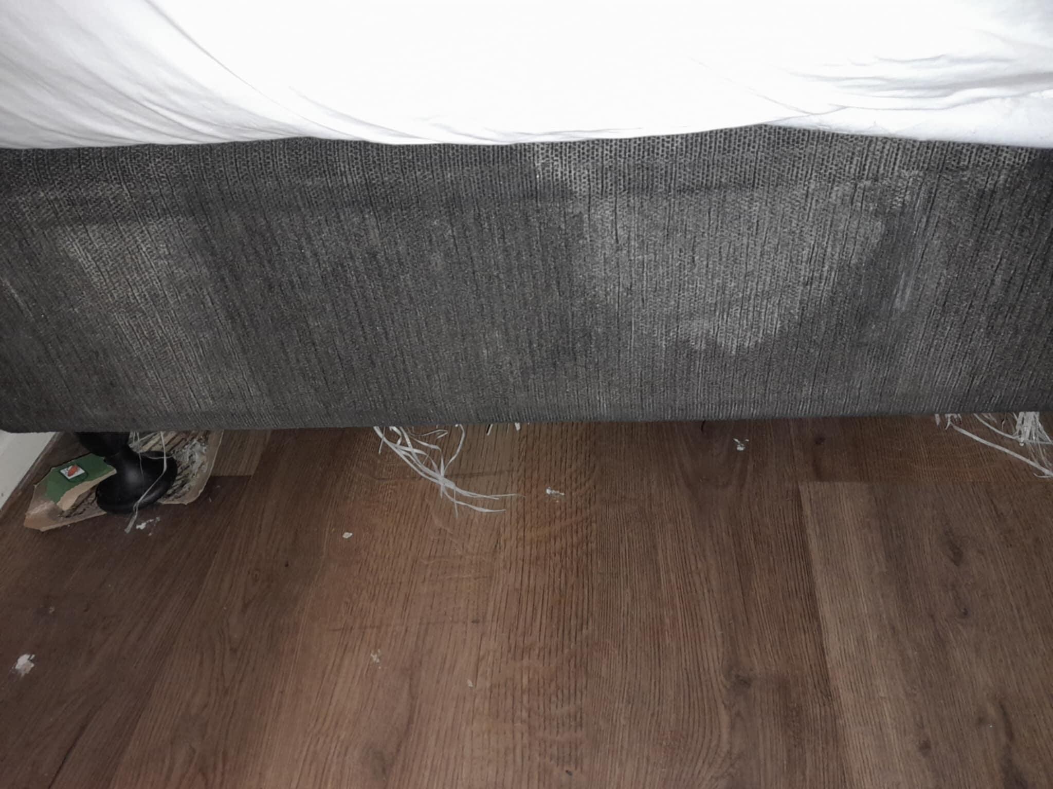 Underneath the bed with broken leg